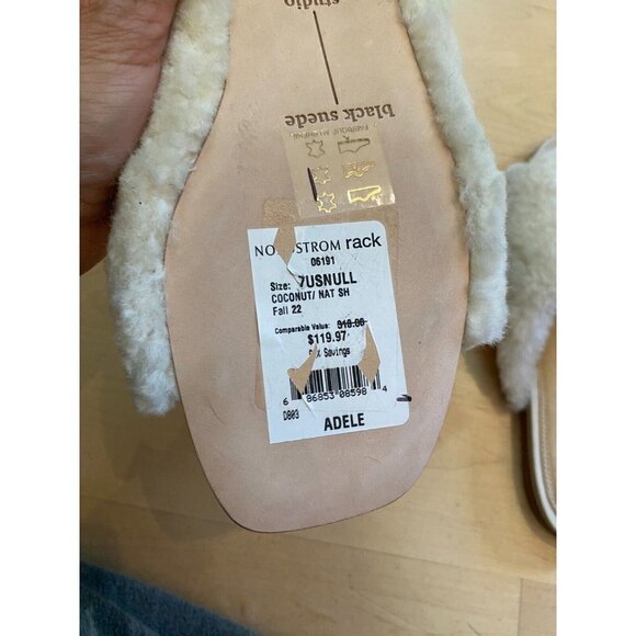 BLACK suede Studio "Adele" white shearling slide Sandal BNWT women  NEW - Picture 4 of 4